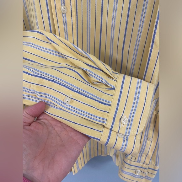 Polo Ralph Lauren Classic Fit Oxford Button Down Shirt Yellow Men 17 1/2 Strips - Picture 4 of 10